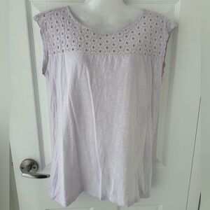 Ann Taylor LOFT Heather White Cotton Boho Cottagecore Eyelet Tank XS